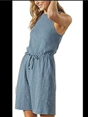 UpWest Cotton Slate Blue Tank Drawstring Mini Dress Sz L Casual Comfy Everyday